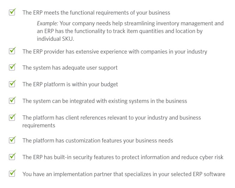 ERP Process Selection Checklist