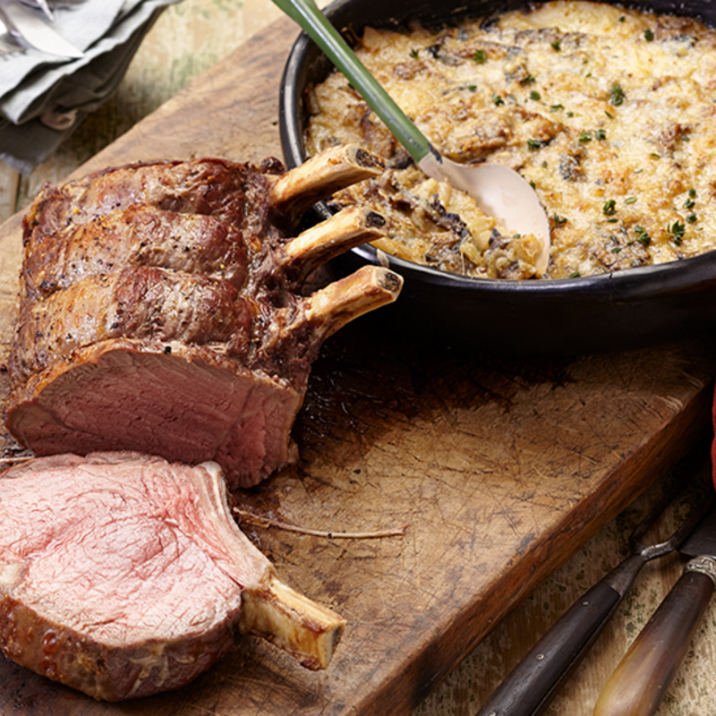 Slow-Roasted Beef Rib with Potato and Mushroom Bake