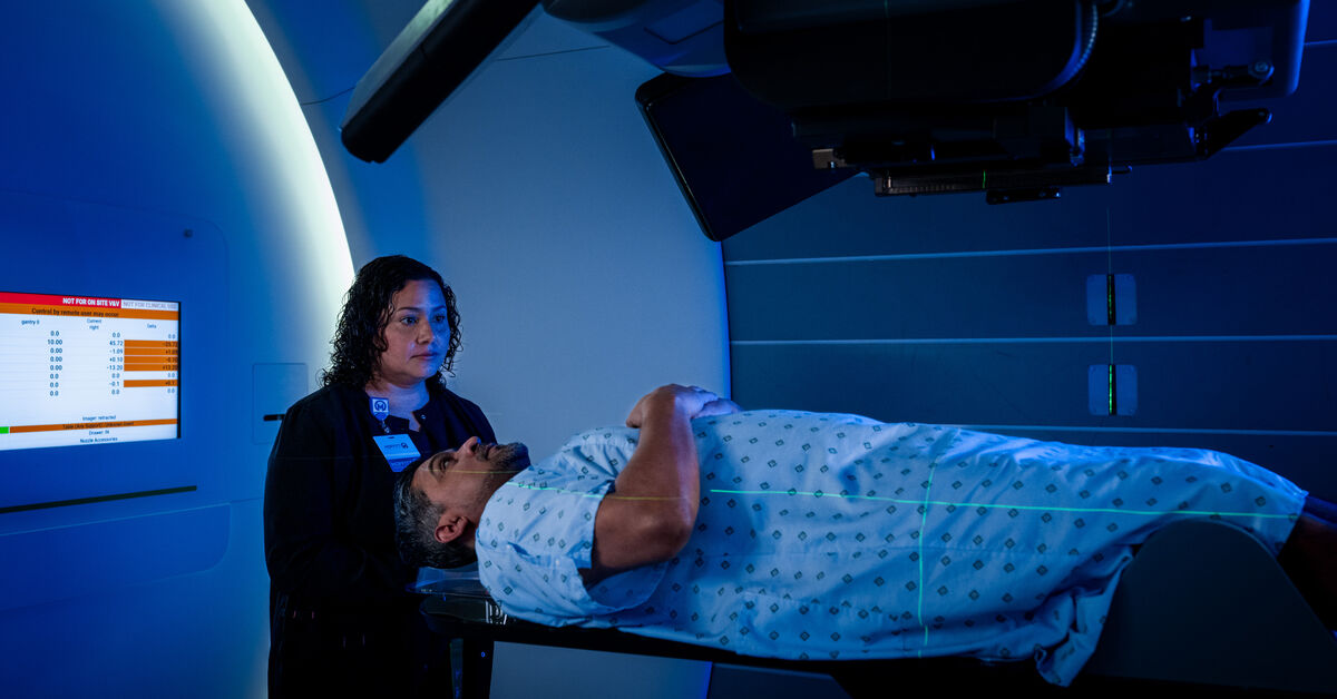 patient in proton therapy machine