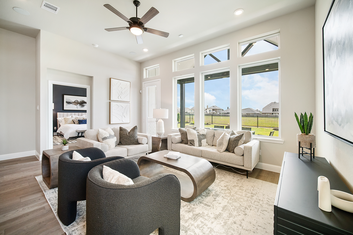 great room with wall of windows