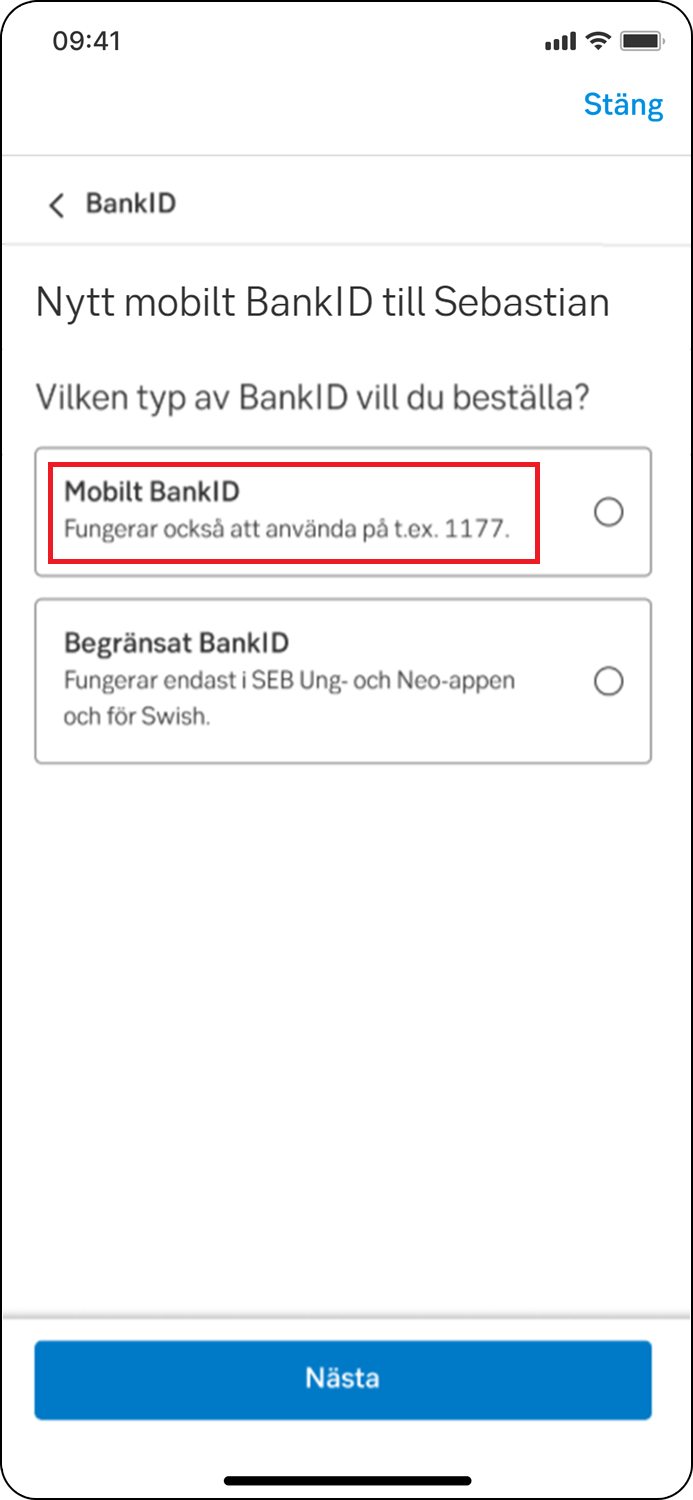 Välj mobilt BankID