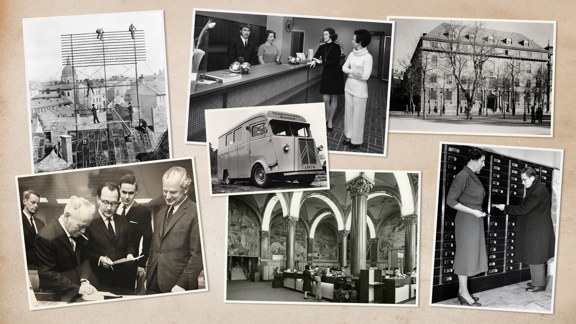 Collage av bilder från SEB:s historia