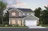 front of 2-story home with 2-car garage and solar panels