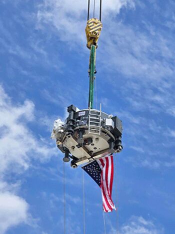 The proton therapy cyclotron is hoisted into place at Moffitt's Speros campus, which will offer the lifesaving radiation therapy for patients starting in 2026.