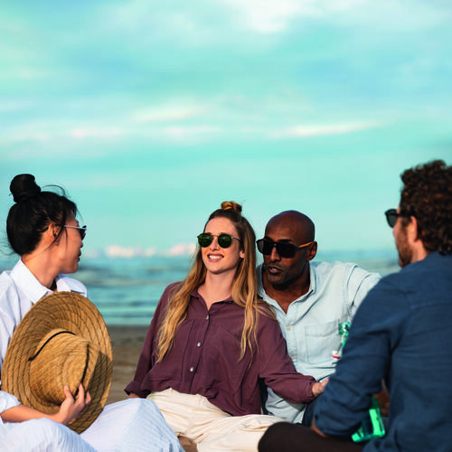 People wearing polarized sunglasses on the beach