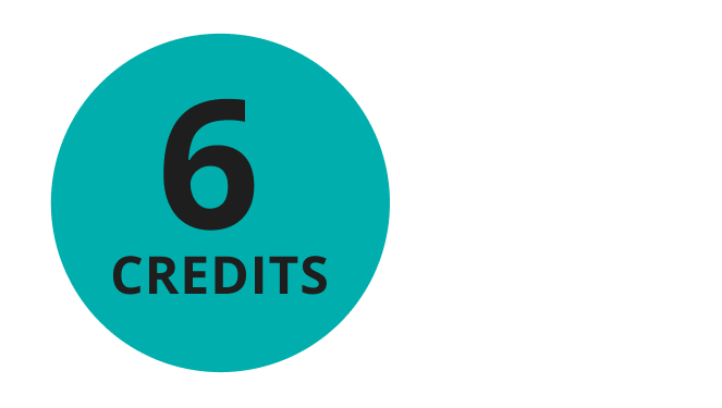  A simple graphic featuring the large black number 6 and the word CREDITS stacked below it, all contained within a solid teal-colored circle. The rest of the background is white.