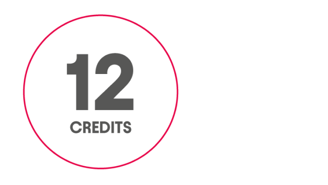 Number 12 with word CREDITS below, inside red circle outline