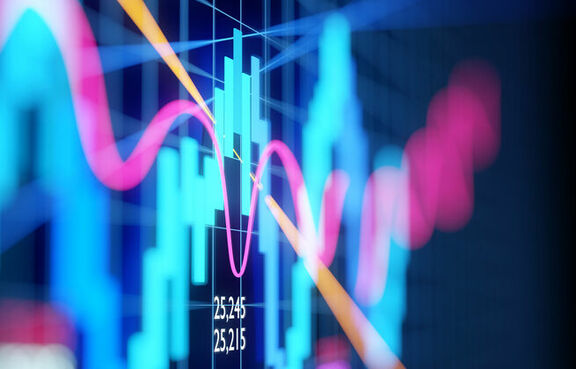 close up of a screen showing a colorful line graph