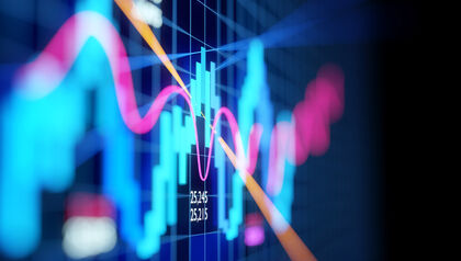 close up of a screen showing a colorful line graph