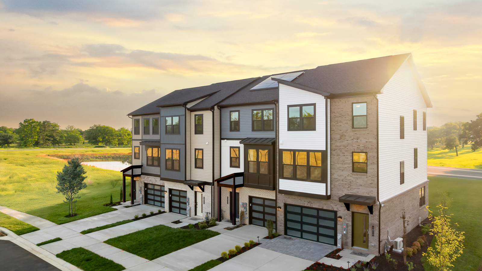 row of townhome model exteriors