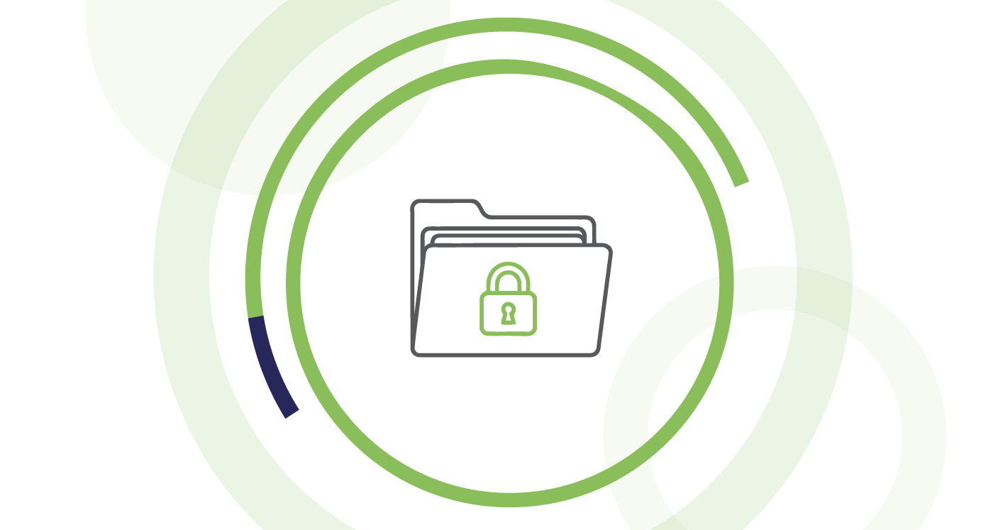 Icon of a folder with a lock symbol on front , symbolizing documents and security. Icon is surrounded by lime circles