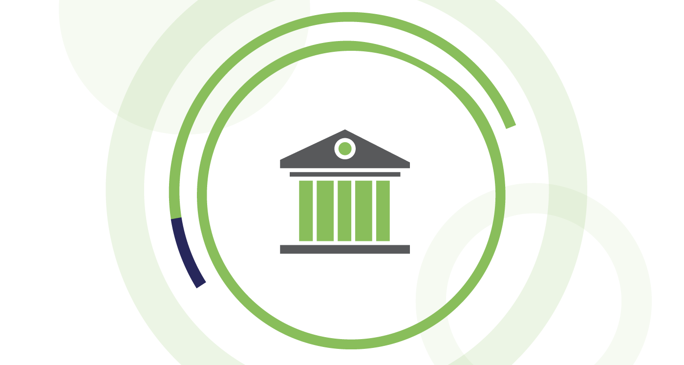 Icon of a city hall or council building , symbolizing government and public sector work. Icon is surrounded by lime circles