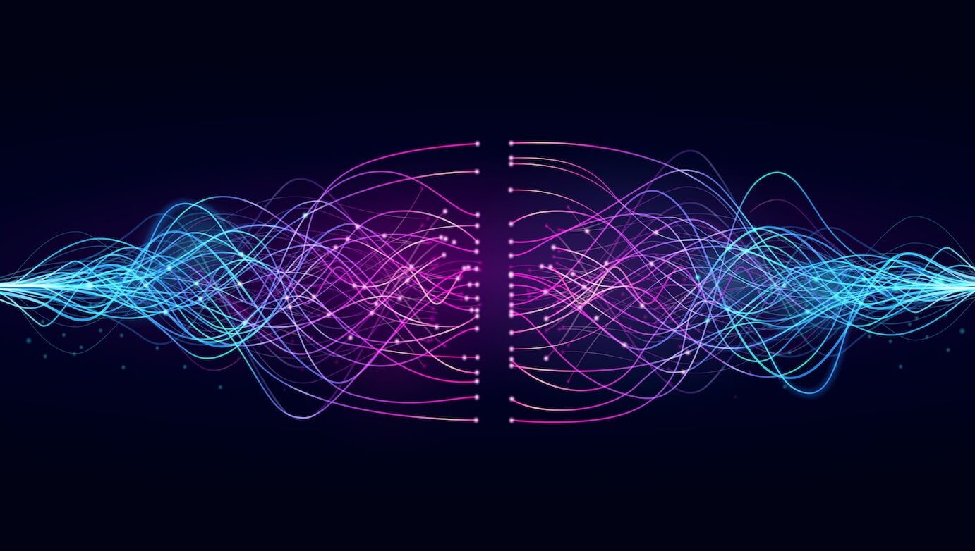 Abstract image of colored light waves.