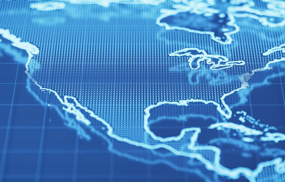 digital blue map of North America