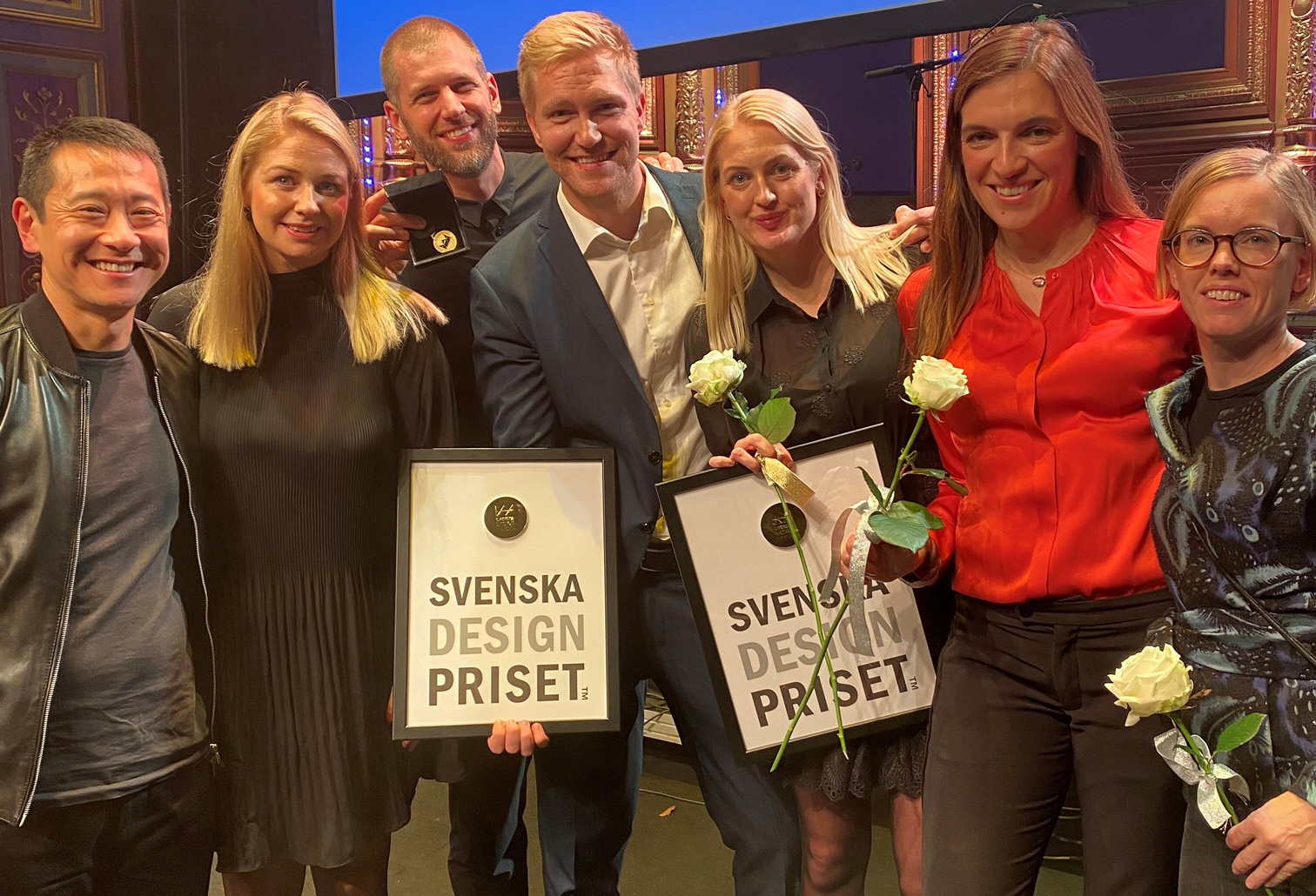 Mathias Appelblad, Michelle Wegner, Johan Fredriksson, Daniel Fagerström, Sandra Davidsson och Minna Frydén Bonnier från SEB, tillsammans med Mette Byström, från produktionsbyrån Narva. 