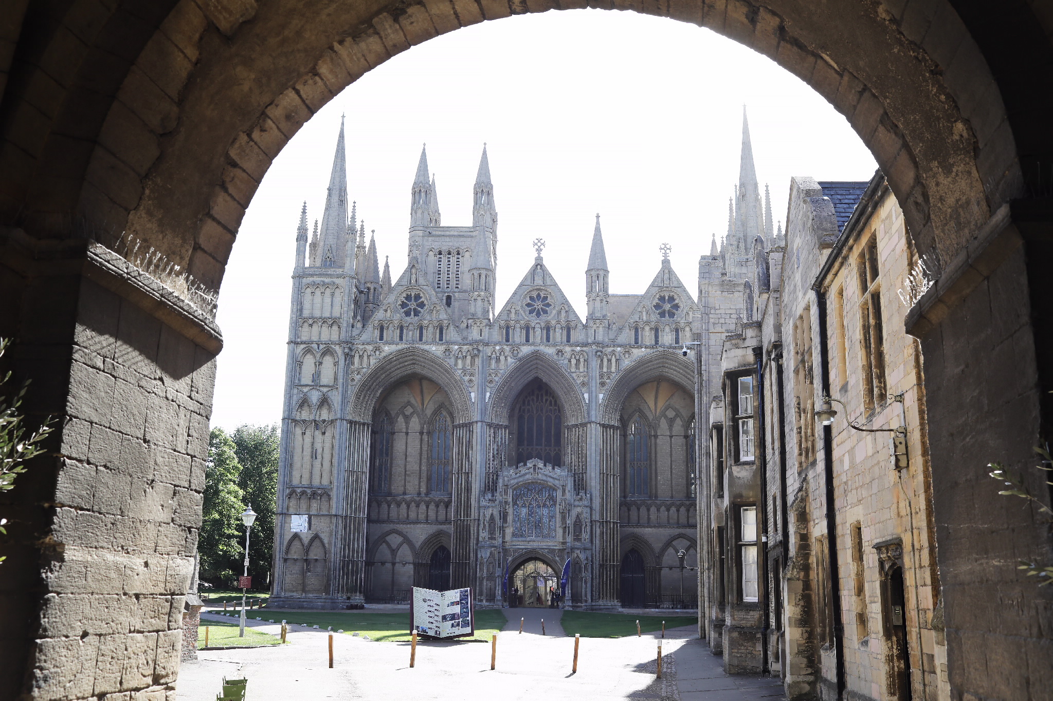 View of the cathedral exterior framed by an archway
