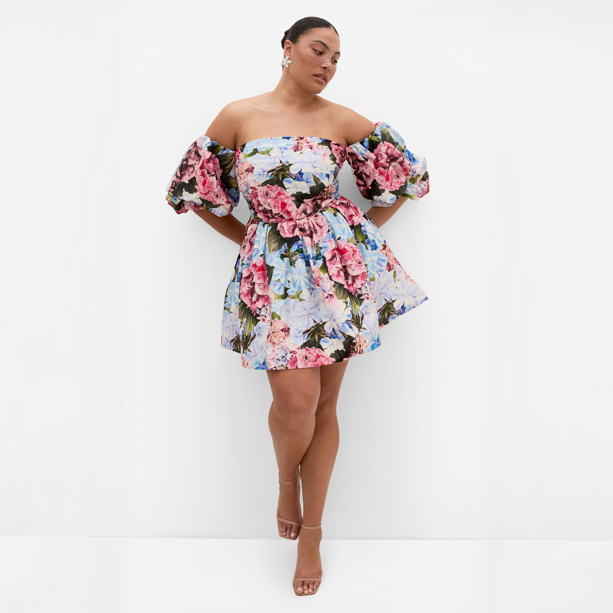 woman in a plus-size floral summer dress