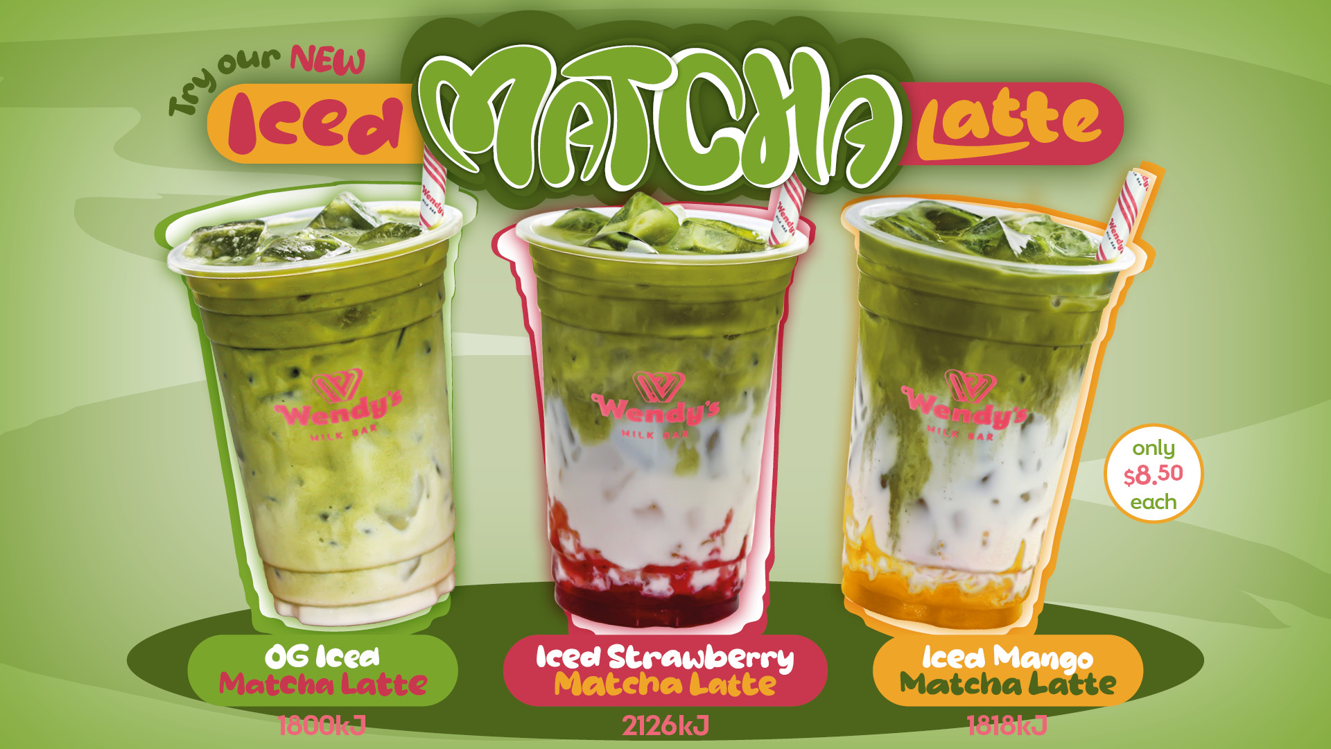 An image of the new matcha range at Wendys milk bar