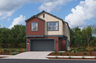 two-story multicolored exterior with two large windows and a grey windowless garage