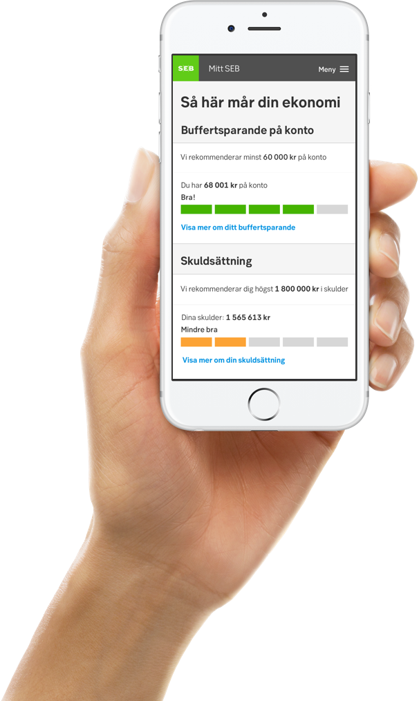 Hand som håller i mobiltelefon som visar verktyget Digitala råd