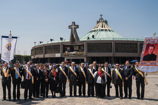 Knights stand in front of the Basilica of Our Lady of Guadalupe