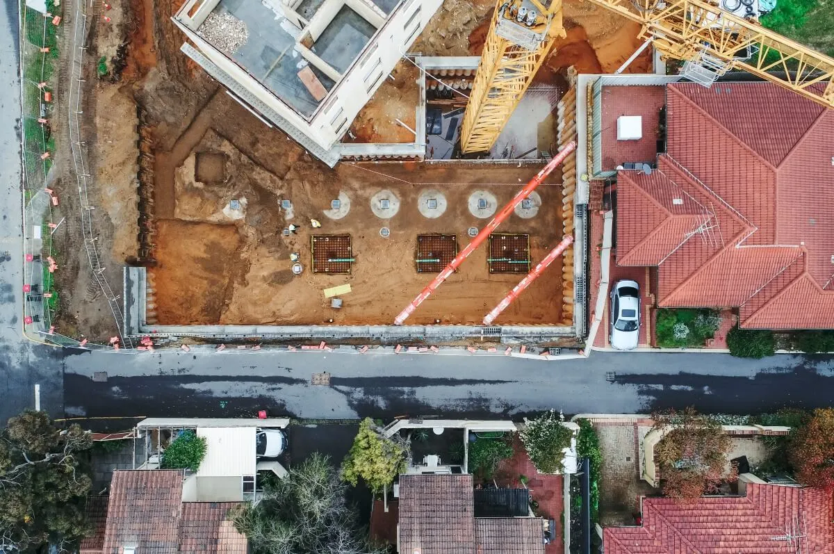 Aerial view of hydraulic shoring