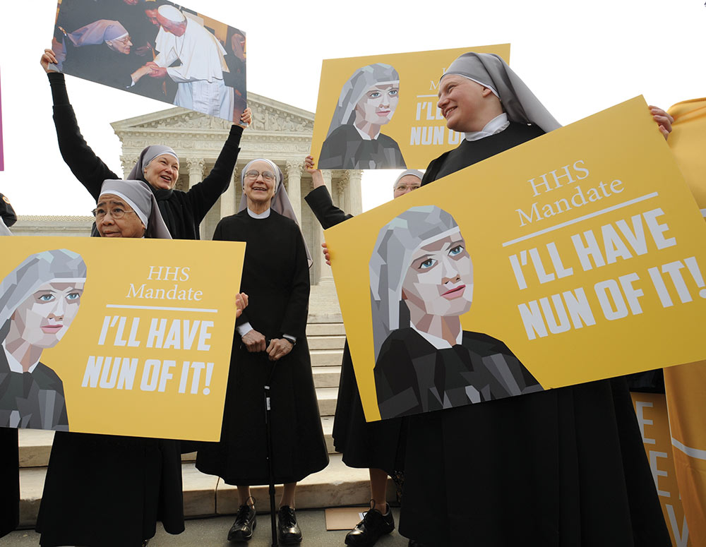 Little Sisters of the Poor rally in front of the U.S. Supreme Court building March 23, 2016, as the court hears arguments in Little Sisters v. Burwell, a religious liberty case they won but which continues to be challenged today.