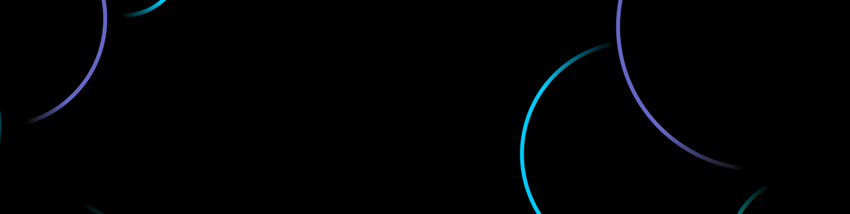 An abstract black background with partial, curving lines in gradient shades of purple and bright cyan/blue near the edges.
