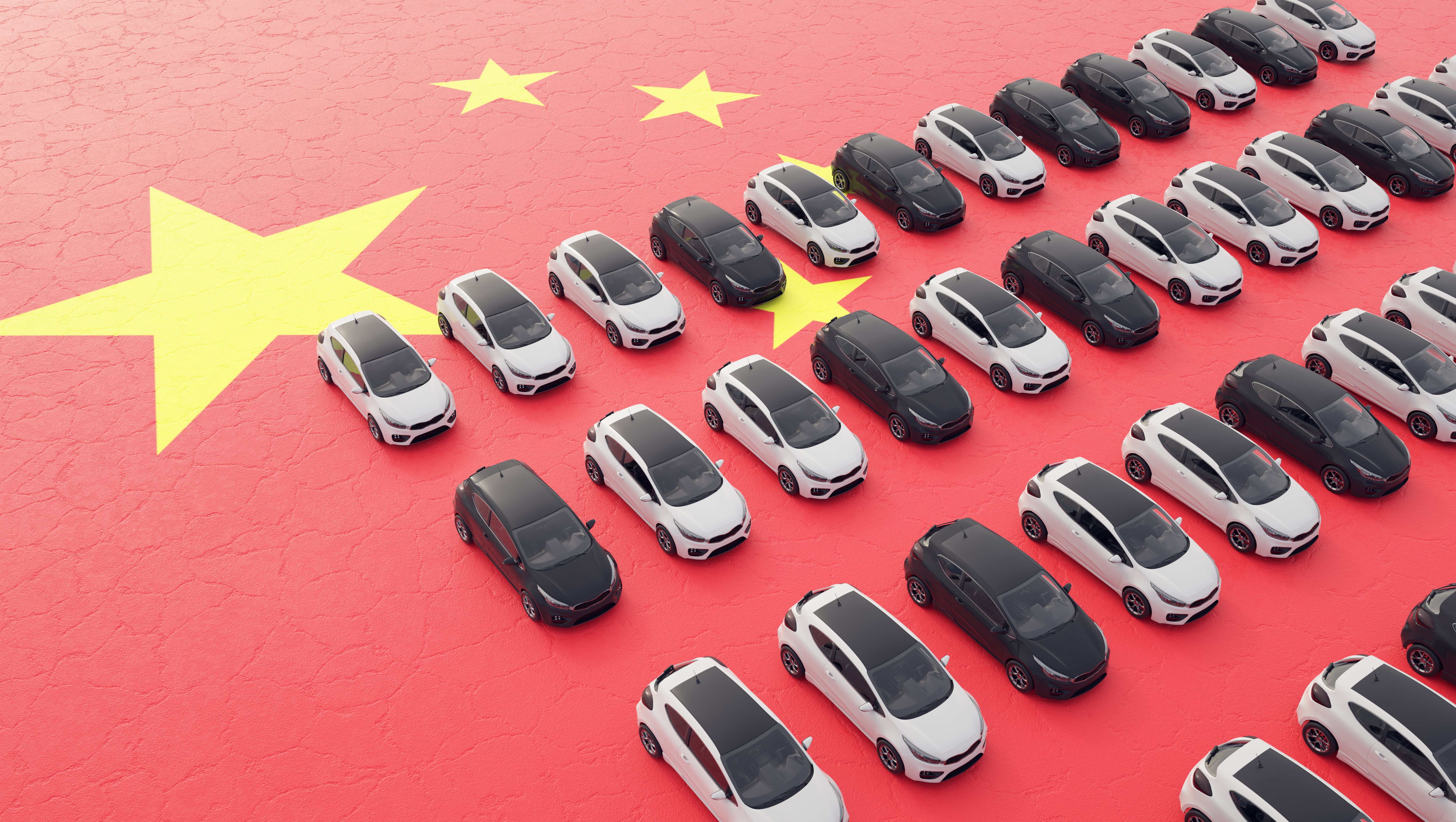Electric vehicles on a Chinese flag.