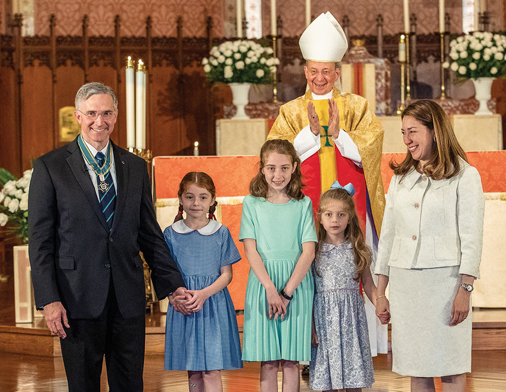 Supreme Knight Kelly, his wife, Vanessa, and their daughters, (left to right) Caroline, Teresa and Meg, are pictured after receiving a blessing from Supreme Chaplain Archbishop William Lori following the supreme knight&rsquo;s installation June 11.