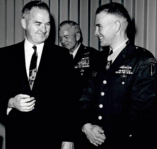 Retired Col. Marm wears the Medal of Honor in his home in Fremont, N.C.