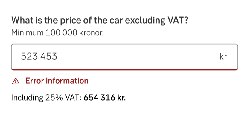 Dynamic information text with error