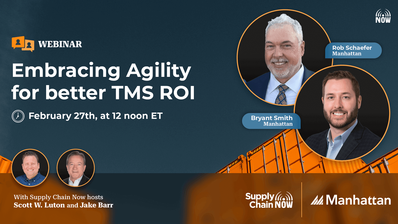Image with the text Embracing Agility for Better TMS ROI and headshots of Rob Schaefer and Bryant Smith.