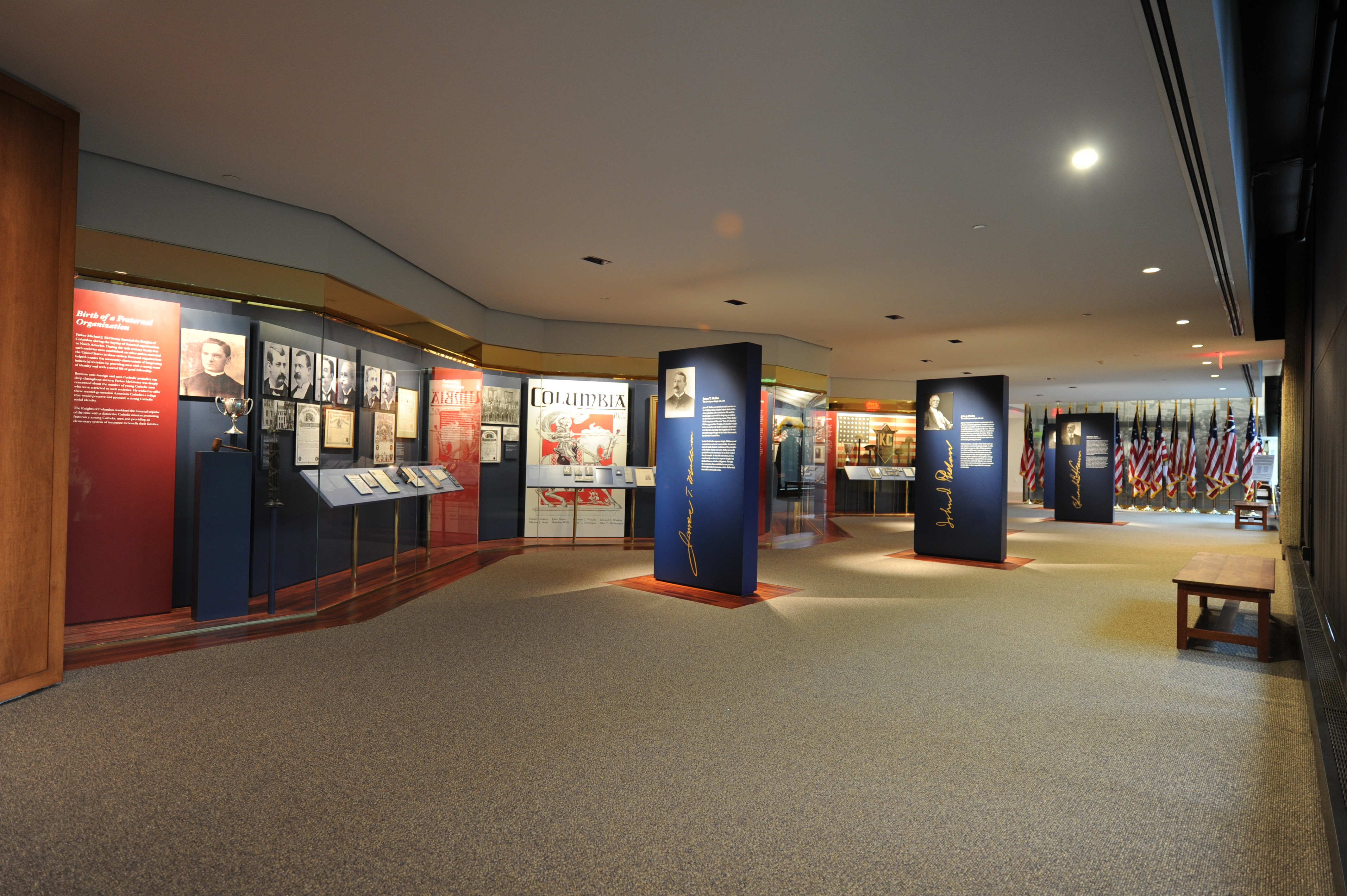 Photo of the beginning of the Wall of History Gallery at the Blessed Michael McGivney Pilgrimage Center. 