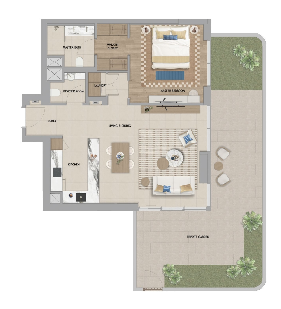 The Beach House Fahid Fahid beah house apartment t4 garden 1 bedroom typeG floor plan