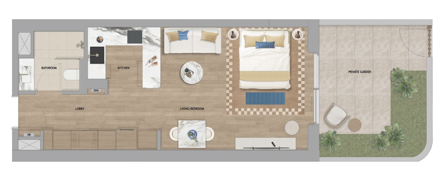 The Beach House Fahid Fahid beah house studio t1 garden 1 bedroom typeC floor plan