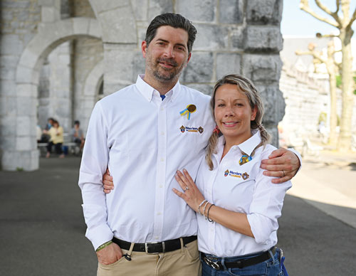 Adam and Tiffany Farabaugh are pictured during the 2022 Warriors to Lourdes Pilgrimage