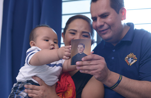 State Advocate Jos&eacute; Serna of Mexico West, his wife, Elizabeth, and their son, Jos&eacute; Miguel, visit Santa Rosa de Lima, their parish church in Zapopan.