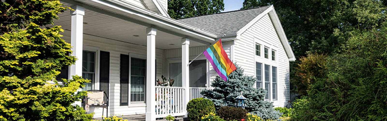 house with pride flag