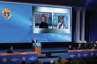 Supreme Knight Patrick Kelly delivers his annual report during the 140th Supreme Convention’s opening business session