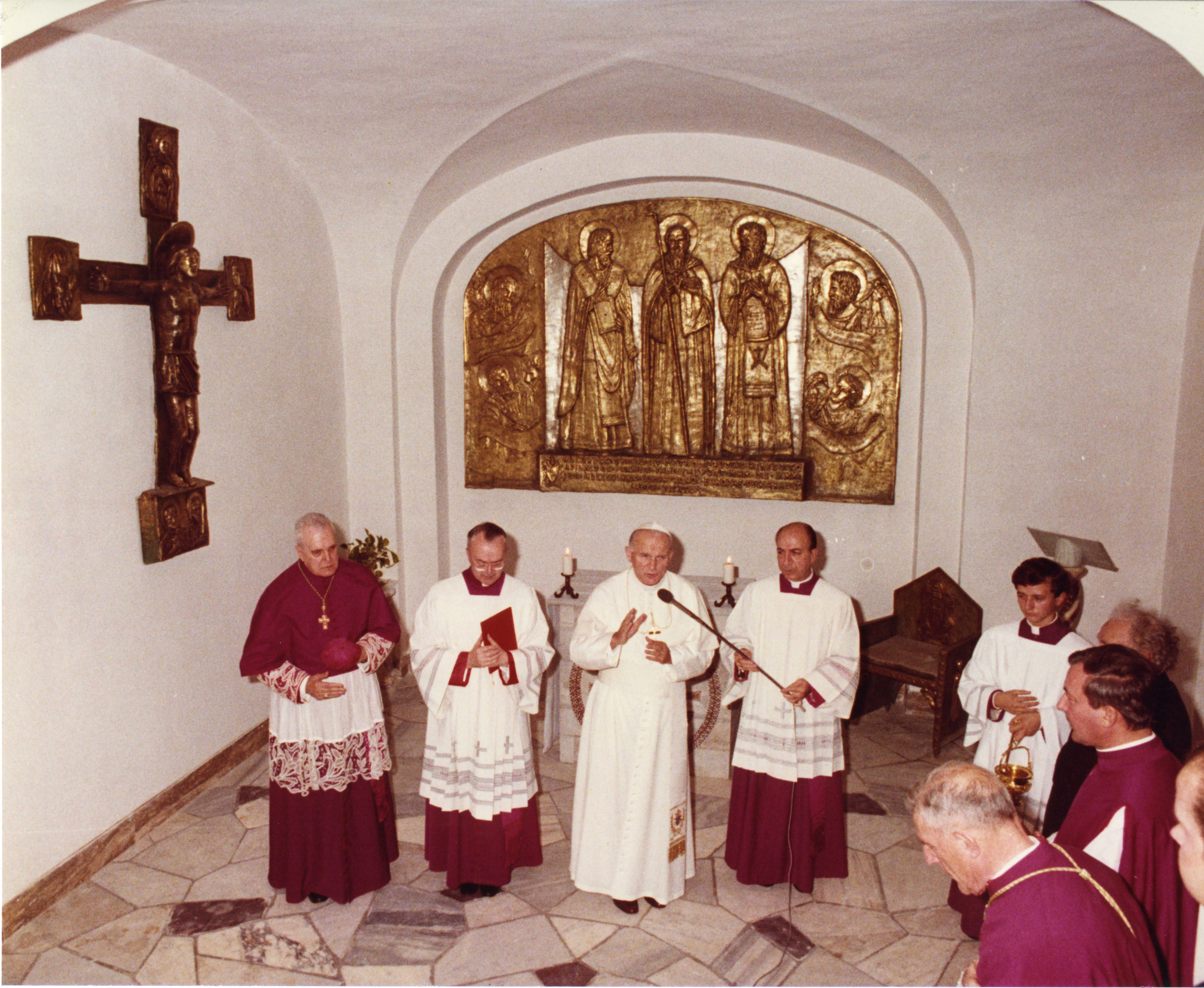 Pope John Paul II celebrated Mass in the Patron Saints of Europe Chapel at its 1981 opening in the Vatican Grottoes.