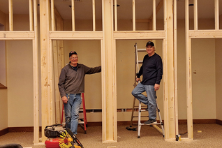 Pat Kash and Deputy Grand Knight Pat Finnegan, members of Msgr. O’Reilly Council 746 in Baraboo, Wis., work on the confessionals in St. Joseph Catholic Parish