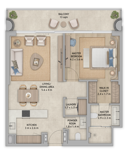 Mamsha Palm Mamsha apartment 1 bedroom typec floor plan