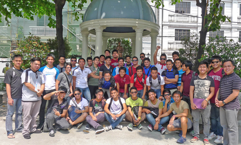 Young students pausing for a photograph at headquarters of the Catholic Bishops’ Conference of the Philippines.
