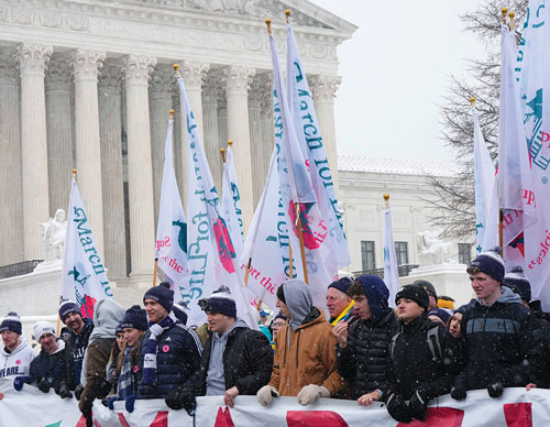 Pro-life advocates lead the March for Life past the U.S. Supreme Court building. (Photo by Paul Haring)