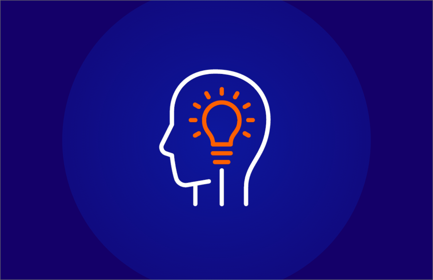 Line icon of a lightbulb glowing inside a person's head, symbolizing expertise, knowledge, and intellectual insight.