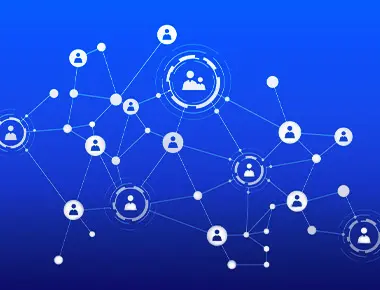 A graphic showing a network of people linked together with connecting lines