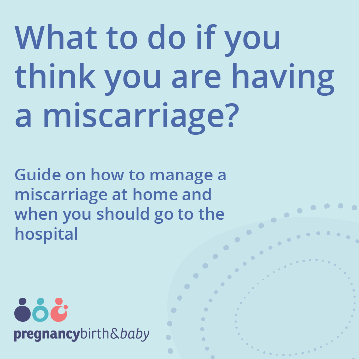 Guide on what to do if you are having a miscarriage infographic promotional tile.