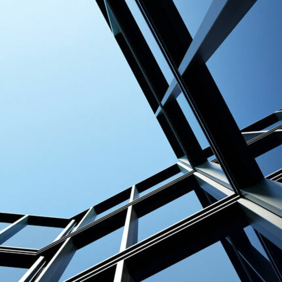 Close-up view of corporate office building windows