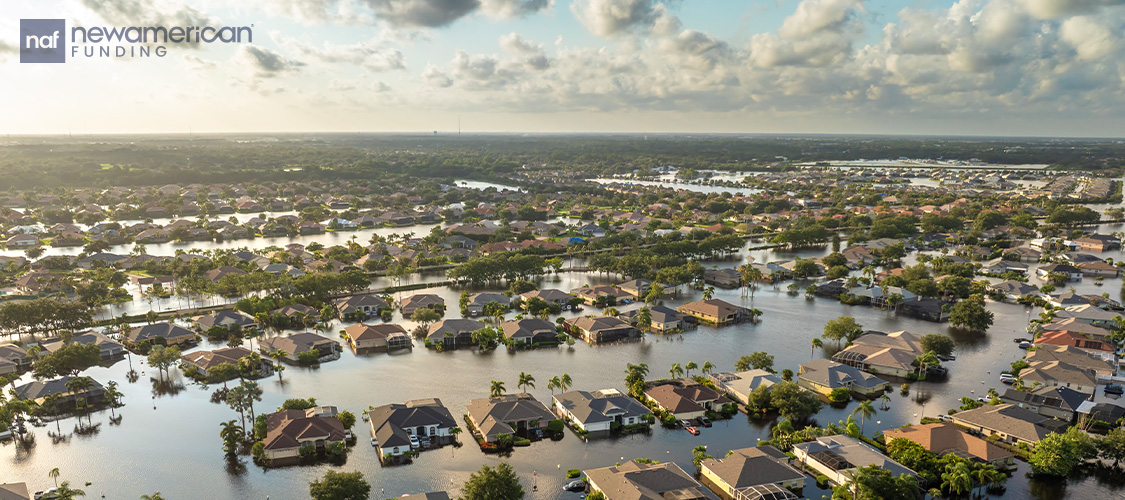 A flooded residential community arial shot.